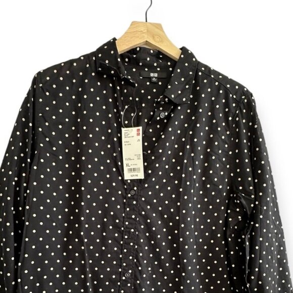 Uniqlo Long Sleeve Polka Dot Blouse, Cotton, Black-white, Size XL, NWT - Picture 6 of 12